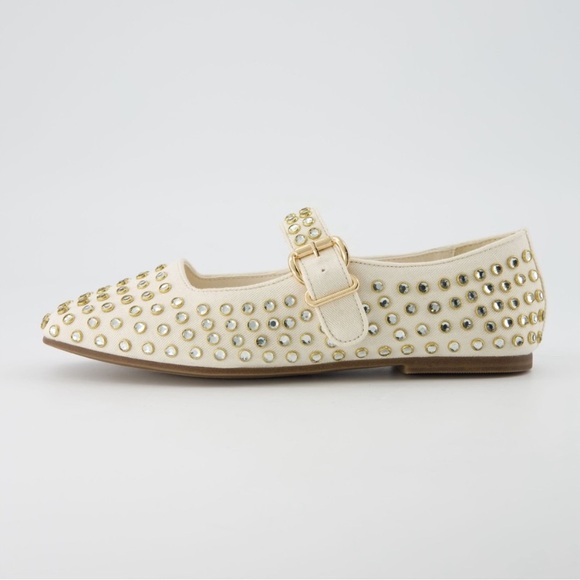 Revolve x Camila Coelho Cream Studded Mary Jane Canvas Ballet Flats 7.5 NWOB - Picture 2 of 6